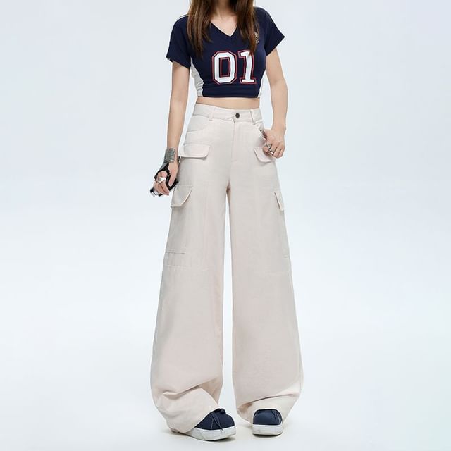 High Rise Plain Baggy Cargo Pants (Various Designs)