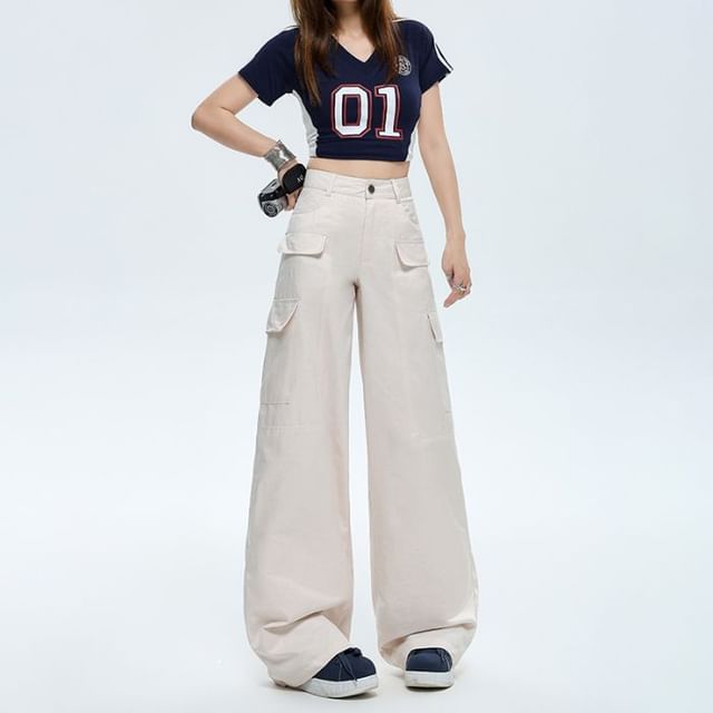 High Rise Plain Baggy Cargo Pants (Various Designs)