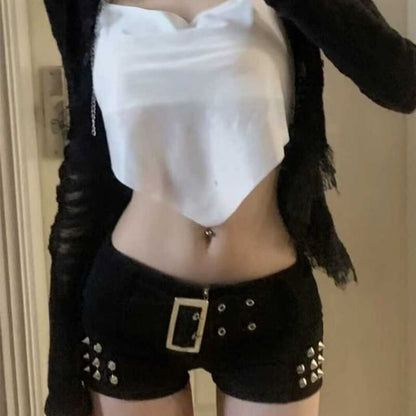 Buckled Waist Denim Hot Pants