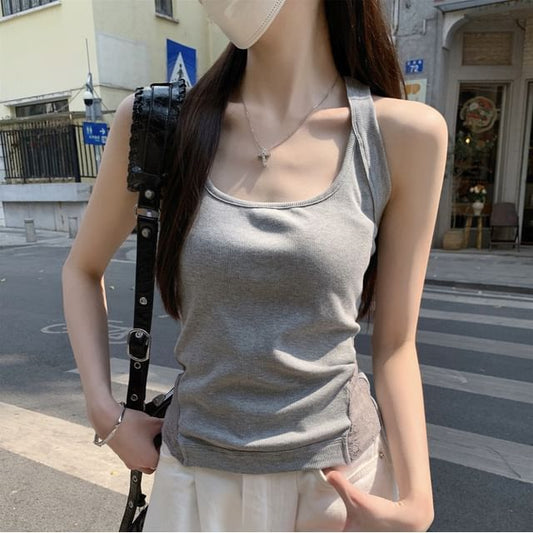 Scoop Neck Lace Panel Crop Tank Top