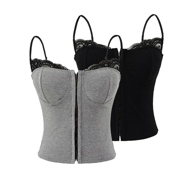 Lace Trim Zip-Up Cami Top