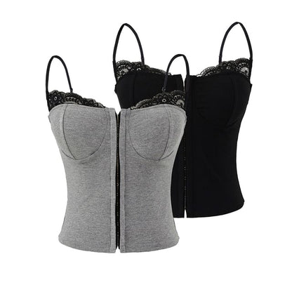 Lace Trim Zip-Up Cami Top