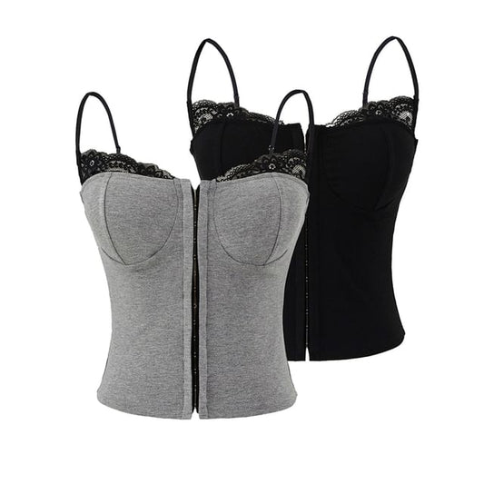 Lace Trim Zip-Up Cami Top