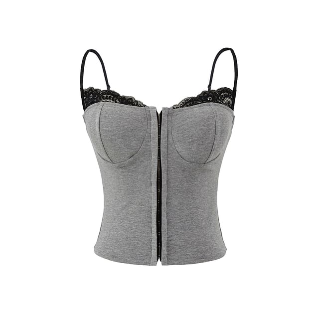 Lace Trim Zip-Up Cami Top