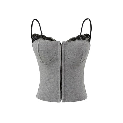 Lace Trim Zip-Up Cami Top