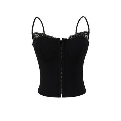 Lace Trim Zip-Up Cami Top