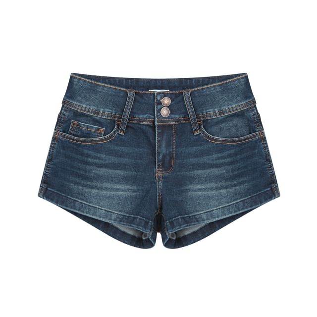 Low Rise Washed Denim Hot Pants