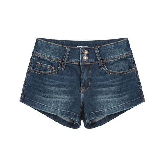 Low Rise Washed Denim Hot Pants