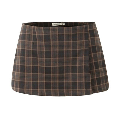 Plaid Lace Cami & Side-Slit Mini Skirt Set