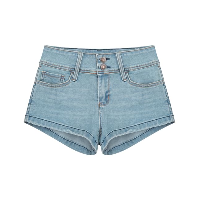 Low Rise Washed Denim Hot Pants