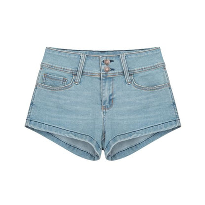 Low Rise Washed Denim Hot Pants