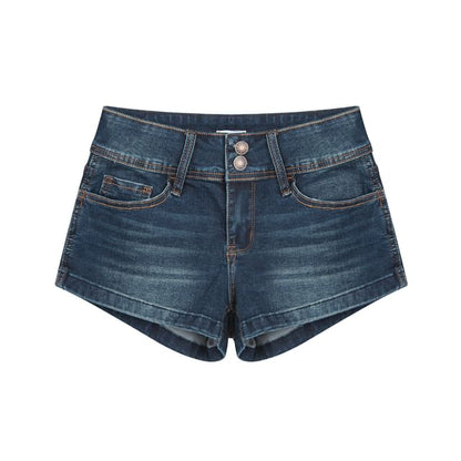 Low Rise Washed Denim Hot Pants