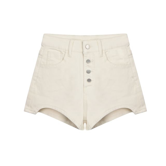 Mid Rise Washed Asymmetrical Denim Hot Pants