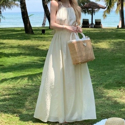 Spaghetti Strap Plain Open Back Maxi A-Line Dress