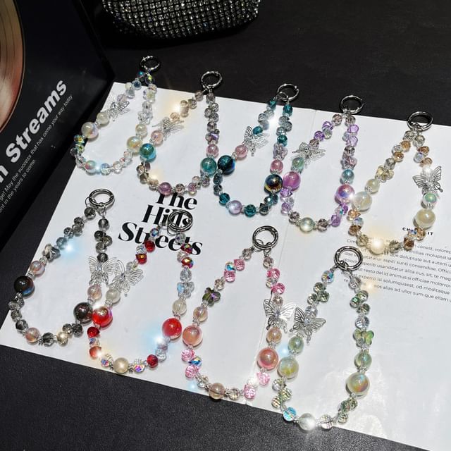 Phone Butterfly Wrist Beaded Faux Strap Crystal