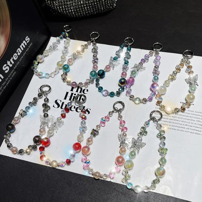 Phone Butterfly Wrist Beaded Faux Strap Crystal