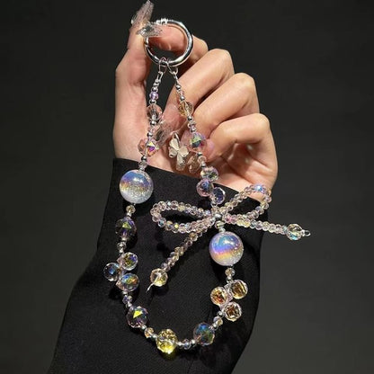 Beaded Wrist Phone Strap Crystal Bow Faux