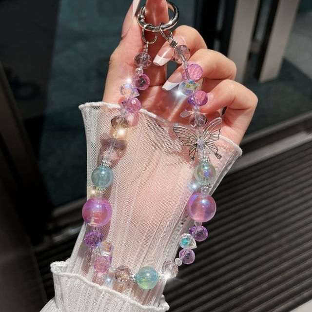 Phone Butterfly Wrist Beaded Faux Strap Crystal