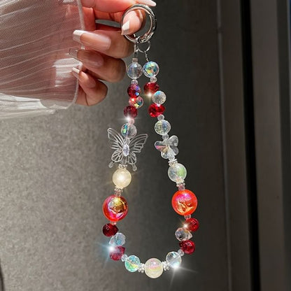 Phone Butterfly Wrist Beaded Faux Strap Crystal