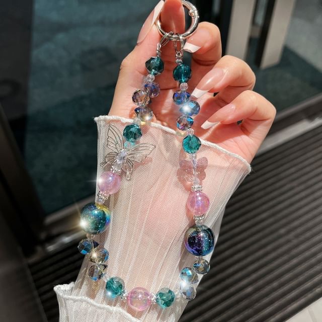 Phone Butterfly Wrist Beaded Faux Strap Crystal