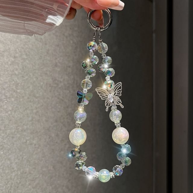 Phone Butterfly Wrist Beaded Faux Strap Crystal