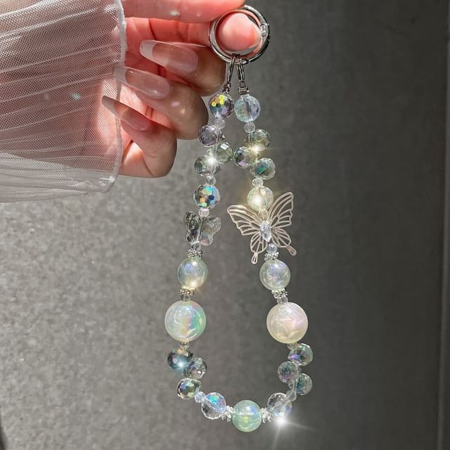 Phone Butterfly Wrist Beaded Faux Strap Crystal