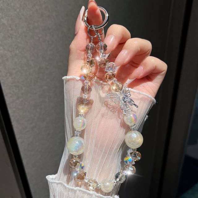 Phone Butterfly Wrist Beaded Faux Strap Crystal