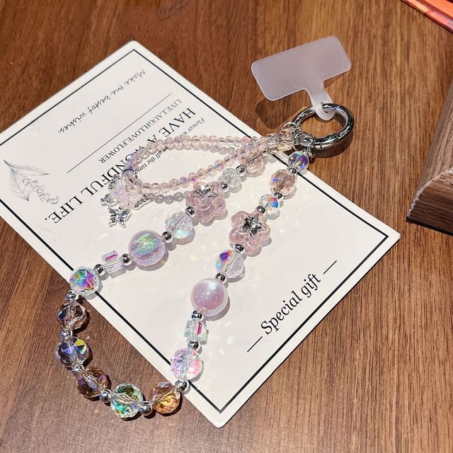 Lanyard Strap Wrist Butterfly with Faux Crystal Pad Beaded Phone