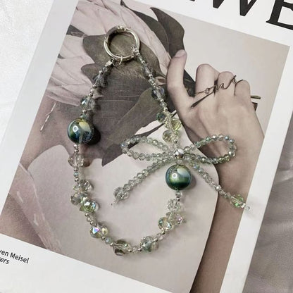 Beaded Wrist Phone Strap Crystal Bow Faux