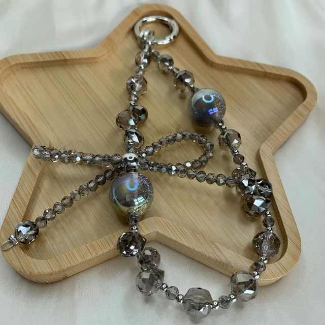 Beaded Wrist Phone Strap Crystal Bow Faux