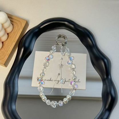 Strap Pearl Butterfly Wrist Faux Phone Pad with Lanyard