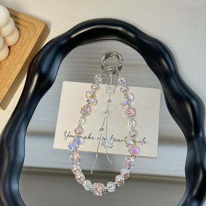 Strap Pearl Butterfly Wrist Faux Phone Pad with Lanyard