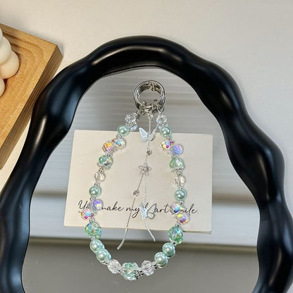 Strap Pearl Butterfly Wrist Faux Phone Pad with Lanyard