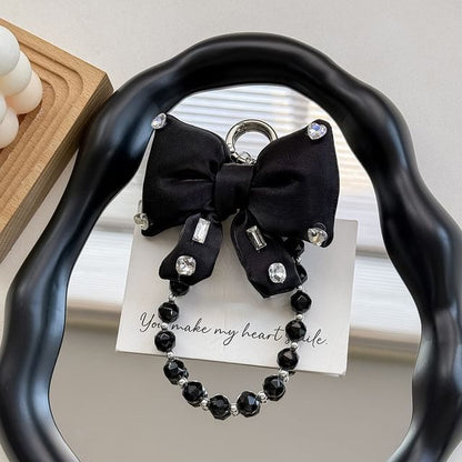 Charm Pearl with Faux Lanyard Bow Rhinestone Pad Phone