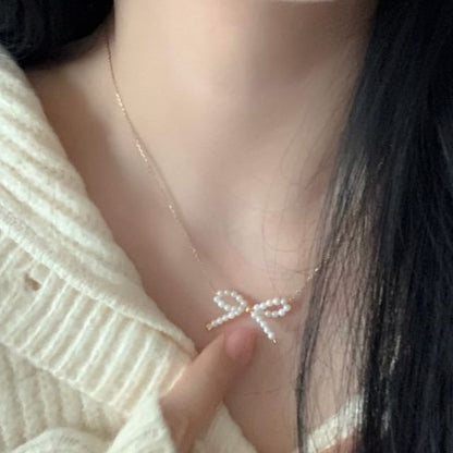 Sterling Necklace Bow Beaded 925 Silver