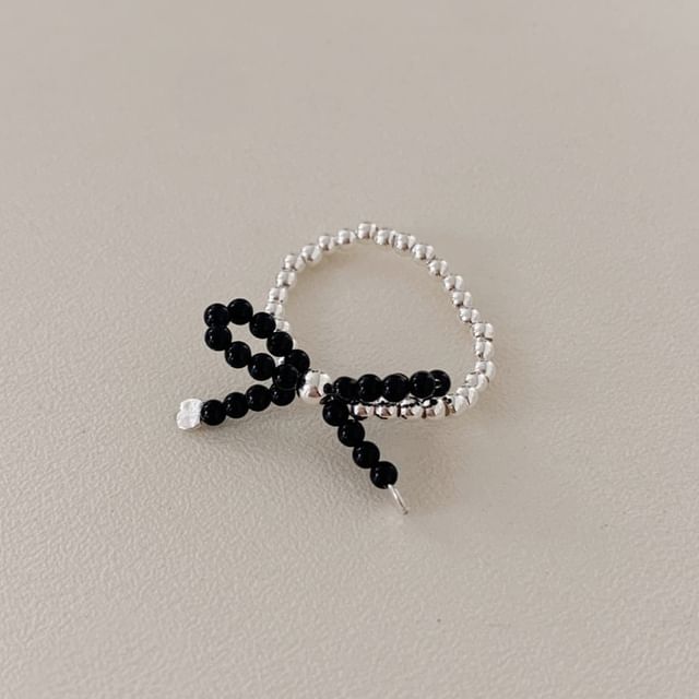 Silver Bow Beaded Ring Sterling 925 Elastic