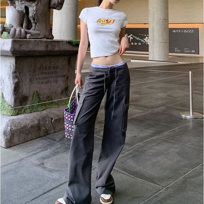 Low Waist Plain Wide Leg Cargo Pants (Various Designs)