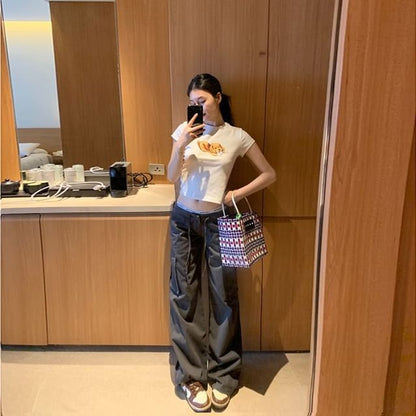 Low Waist Plain Wide Leg Cargo Pants (Various Designs)