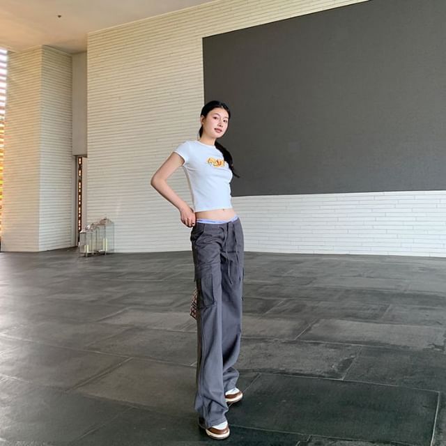 Low Waist Plain Wide Leg Cargo Pants (Various Designs)