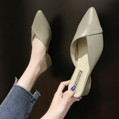 Pointed Toe Faux Leather Mules