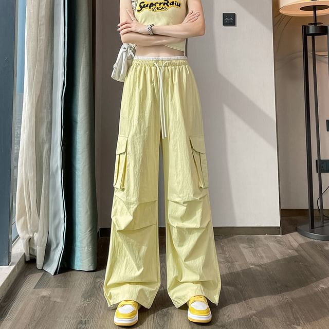 Drawstring Waist Contrast Trim Baggy Cargo Pants