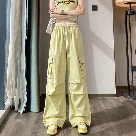 Drawstring Waist Contrast Trim Baggy Cargo Pants