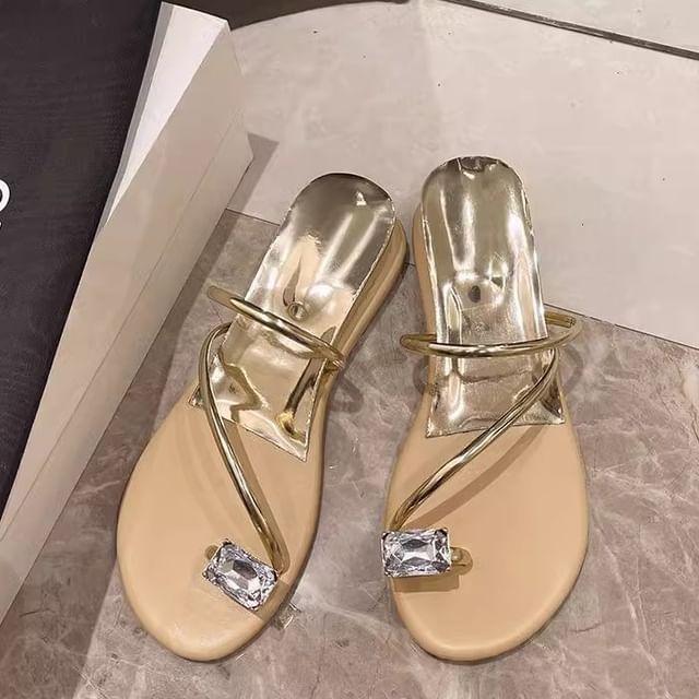 Wedge Heel Rhinestone Toe Loop Sandals