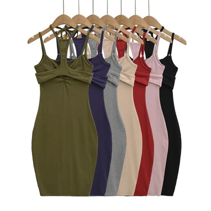 Spaghetti Strap Plain Strappy Sheath Dress
