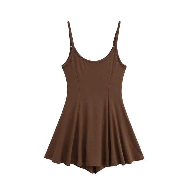 Set: Spaghetti Strap Scoop Neck Plain Mini A-Line Dress + Hot Pants