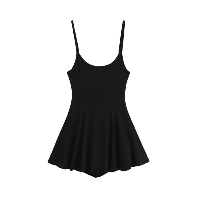 Set: Spaghetti Strap Scoop Neck Plain Mini A-Line Dress + Hot Pants