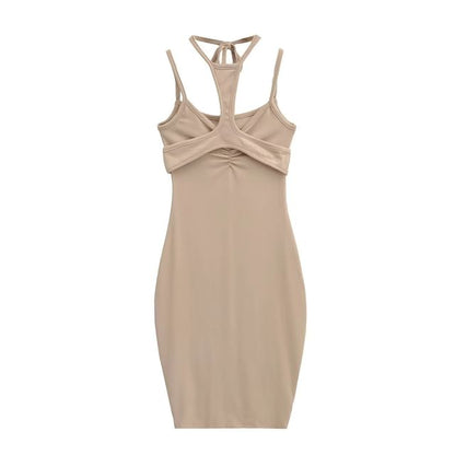 Spaghetti Strap Plain Strappy Sheath Dress