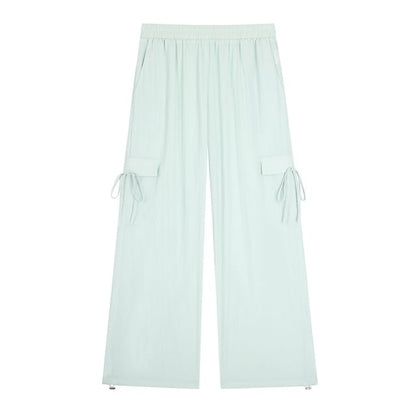 Elastic Waist Plain Wide Leg Cargo Pants