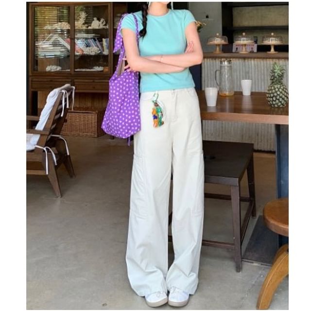 High Rise Plain Wide Leg Cargo Pants (Various Designs)