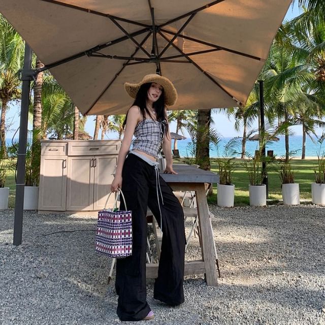 Mid Waist Two Tone Wide Leg Cargo Pants (Various Designs)